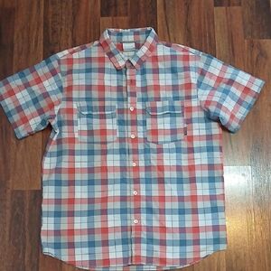 Men's Casual Short-Sleeve Plaid Button-Down Shirt - Red & Blue